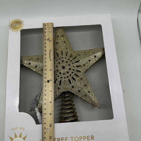 NEW Christmas Tree Star Topper LED Rainbow Lights Gold Glitter Peace & Joy 10" - Picture 9 of 9